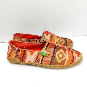 Sanuk sidewalk Surfer Flat Loafer Shoes Orange /Multi Geometric Canvas Sz 7